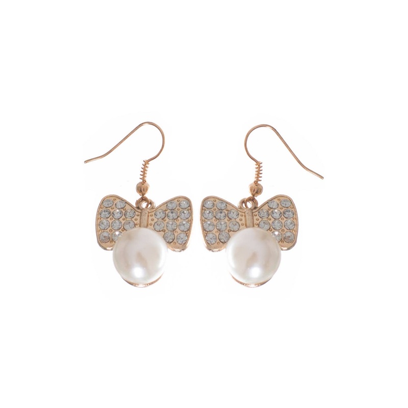 1980s Gold Pearl Rhinestone Earrings Costume Accessory