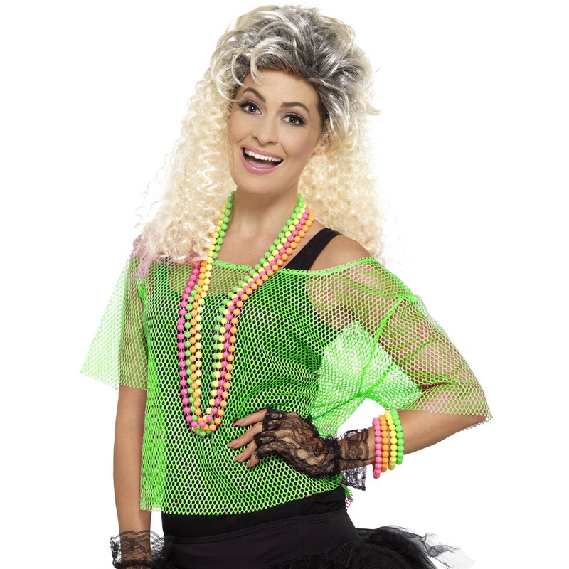 1980s Neon Green Fishnet Womens Costume Top L-XL