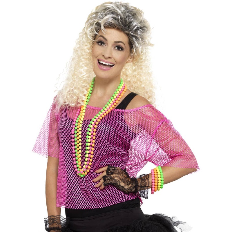 1980s Neon Pink Fishnet Womens Costume Top M-L