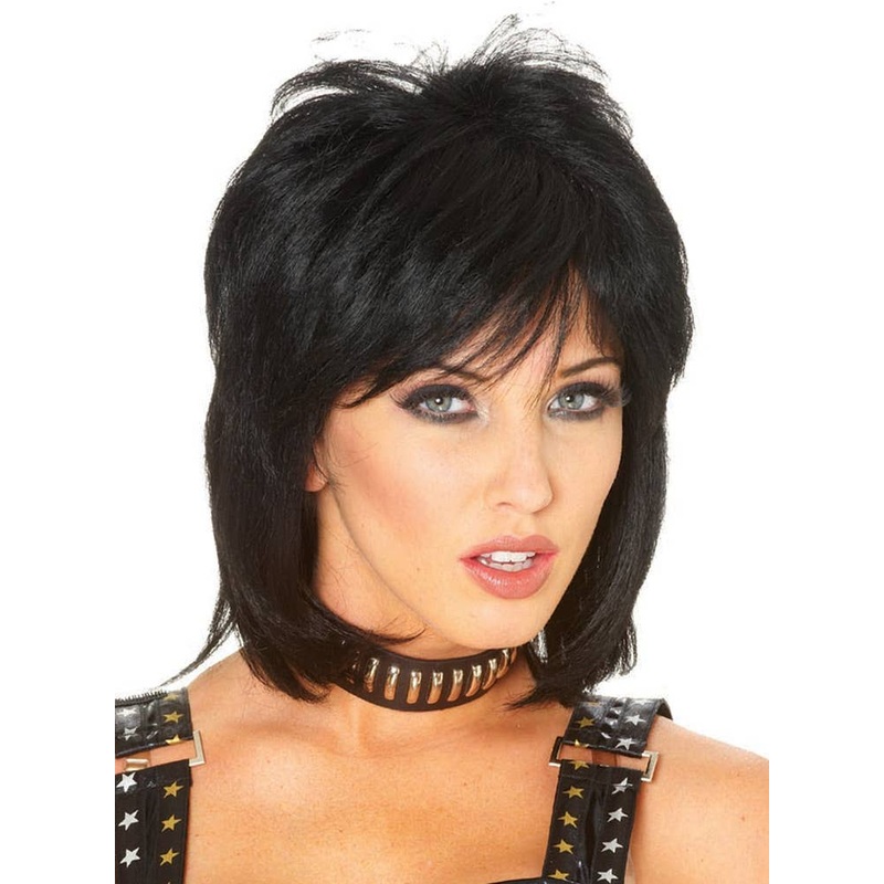 1980s Punk Rocker Womens Black Costume Wig