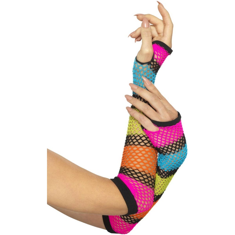1980s Rainbow Fingerless Fishnet Gloves