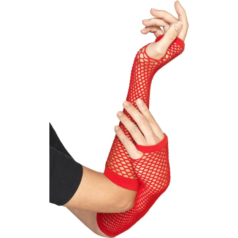 1980s Red Fishnet Arm Warmers Costume Accessory