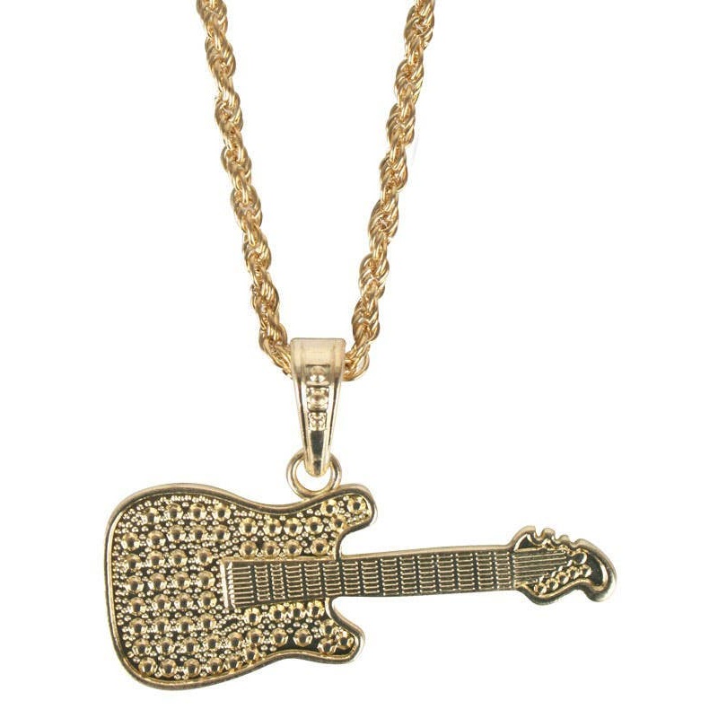 1980s Rock Star Gold Guitar Costume Necklace