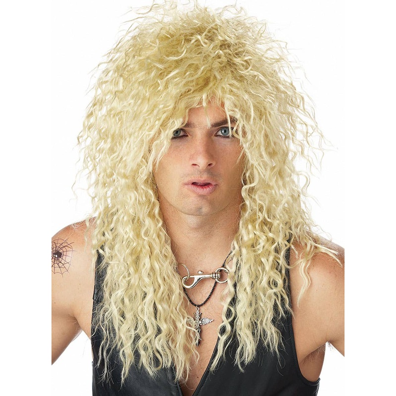1980s Rocker Mens Blonde Headbanger Mullet Wig