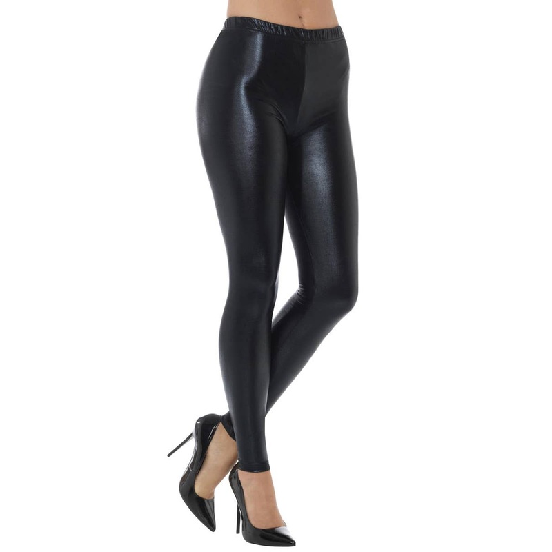 1980s Shiny Black Spandex Womens Costume Leggings Large