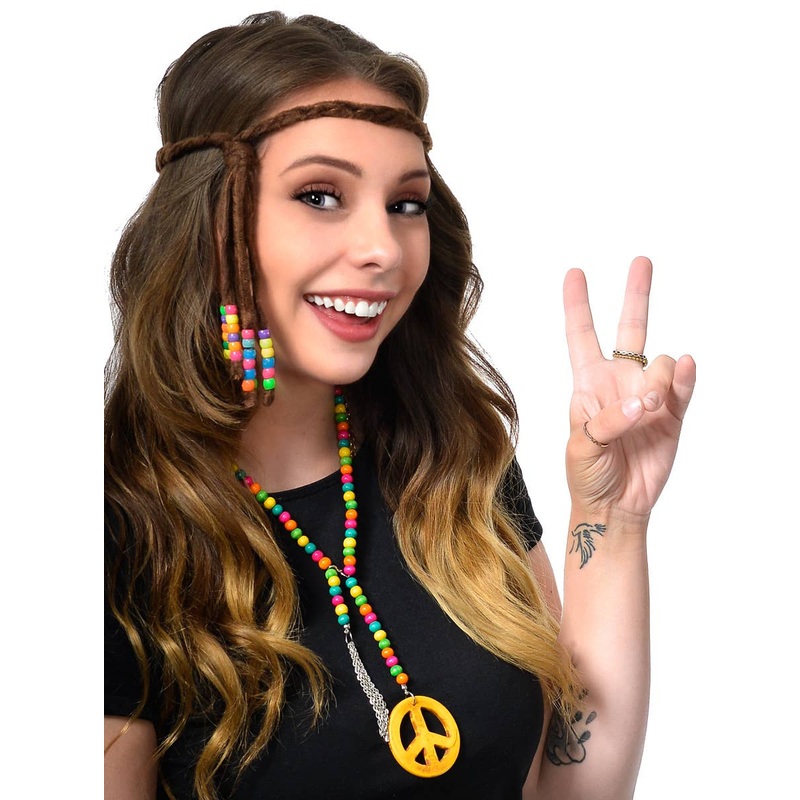 Beaded 70s Hippie Peace Sign Costume Accessory Necklace