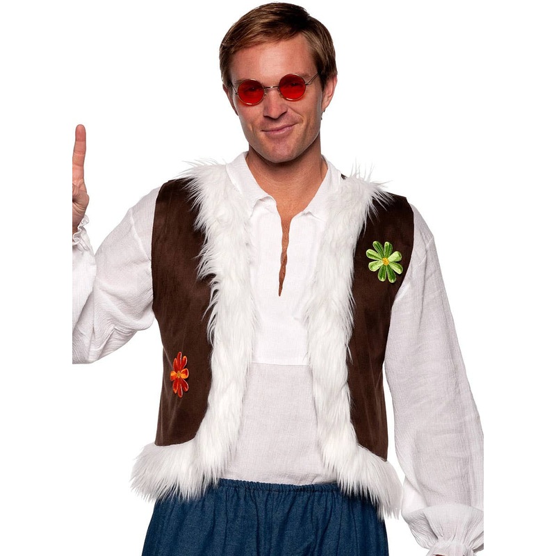 Woodstock Mens 1970s Hippie Costume Vest with Fur One Size