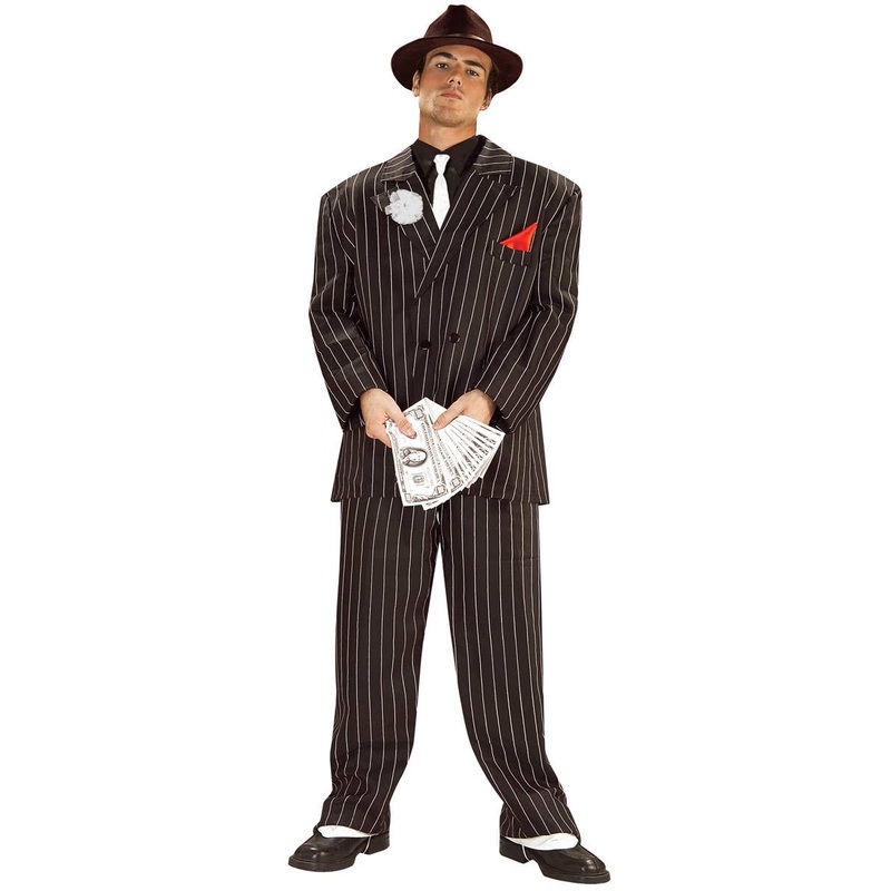 1920s Gangster Boss Mens Black And White Pinstripe Costume Standard