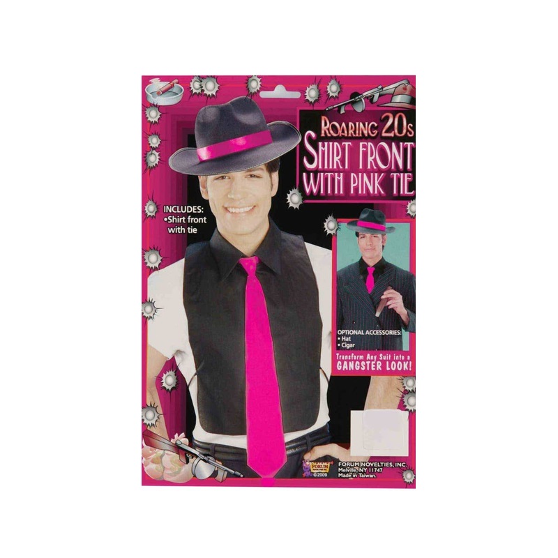 1920s Gangster Mens Black Mock Shirt with Pink Tie