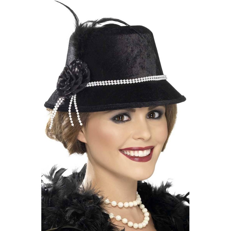 1920s Gatsby Black Cloche Costume Hat