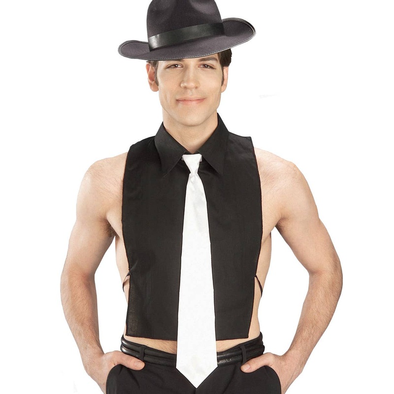 1920s Mens Black Shirt Front With White Tie Costume Accessory