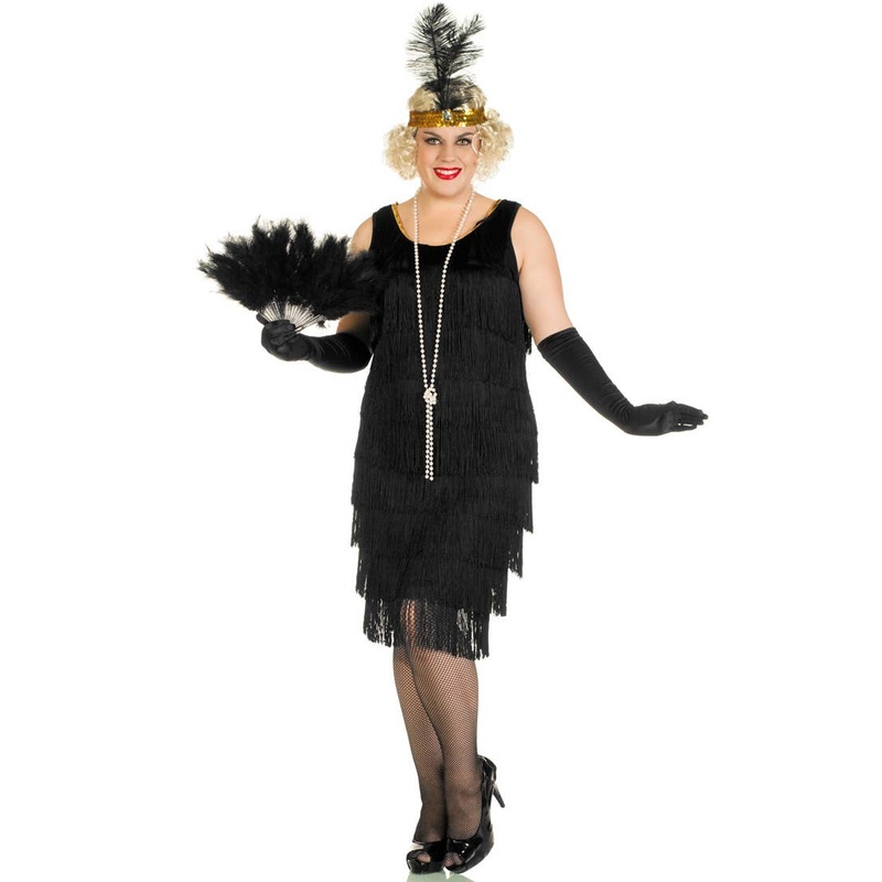 1920s Miss Millie Womens Long Black Plus Size Flapper Costume 1X-2X