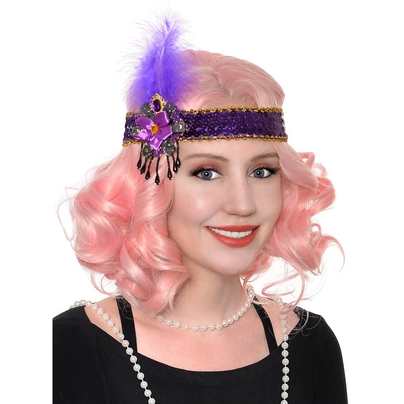 1920s Purple and Gold Feather Headband