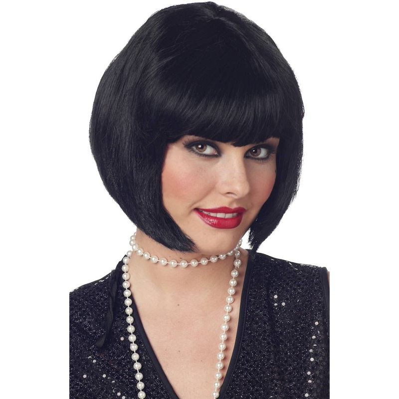 1920s Short Black Womens Flapper Costume Wig With Fringe