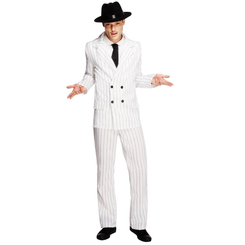 1920s White Pinstripe Gangster Suit Mens Costume Large