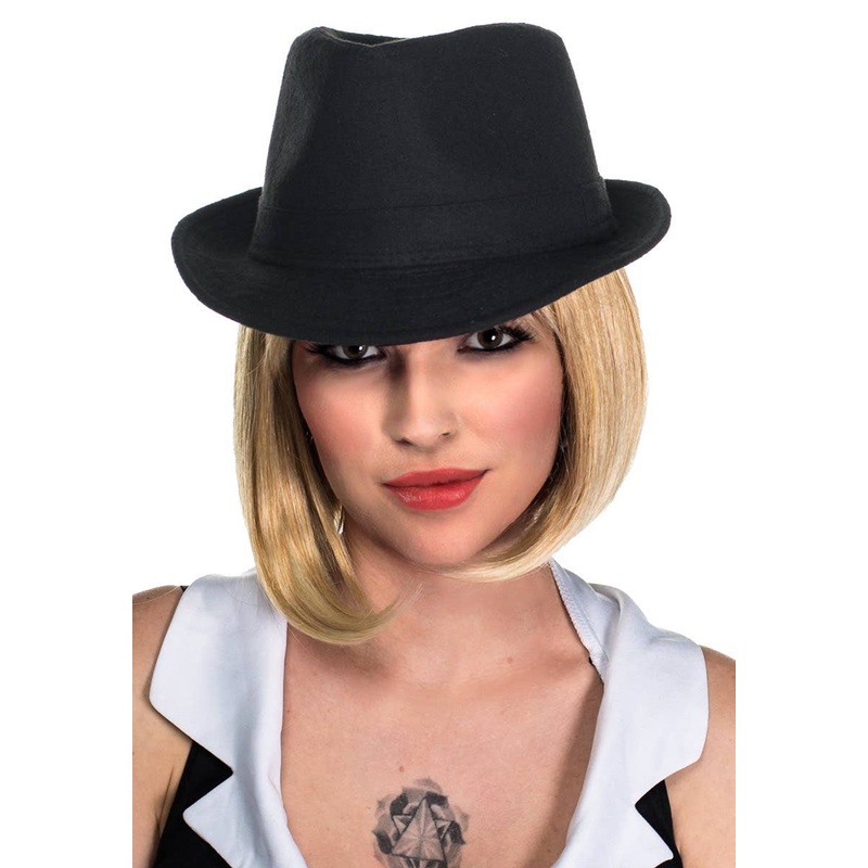 1920s Womens Gangster Black Trilby Costume Hat