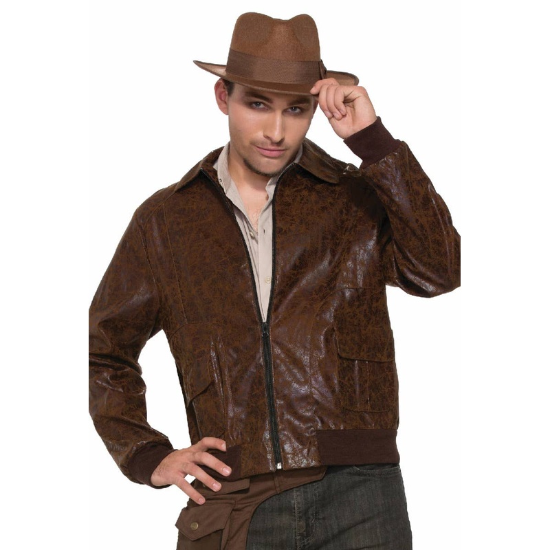 1940s Mens Brown Faux Suede Bomber Costume Jacket Standard