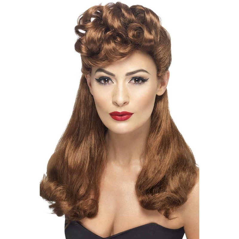 1940s Vintage Chick Brown Costume Wig