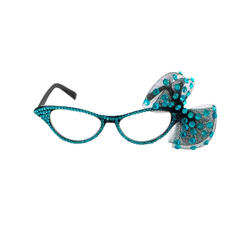1950s Blue Rhinestone Bow Costume Glasses