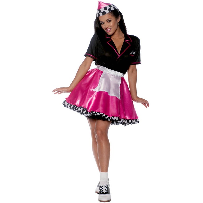 1950s Pink Car Hop Womens Fancy Dress Costume Small