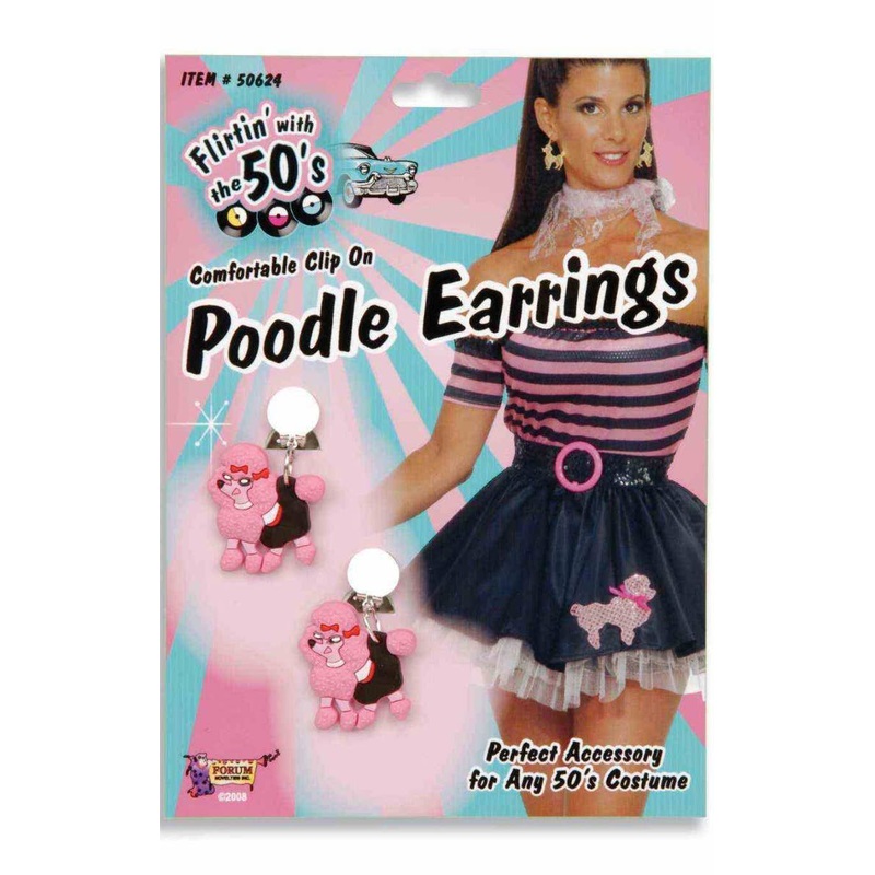 1950s Pink Poodle Earrings Rock N Roll Costume Accessory