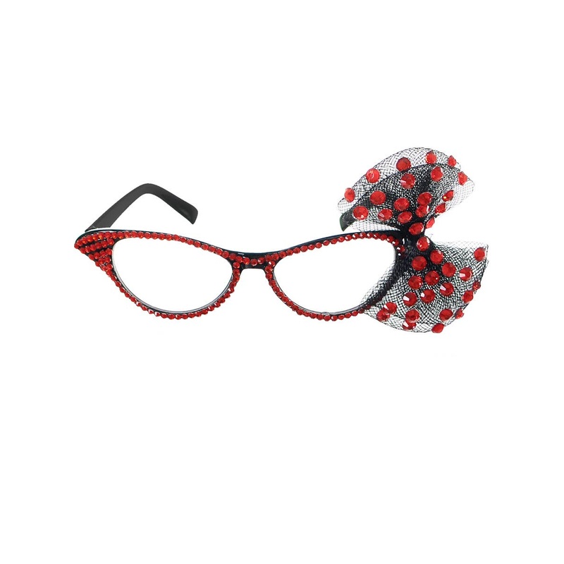 1950s Red Rhinestone Bow Costume Glasses
