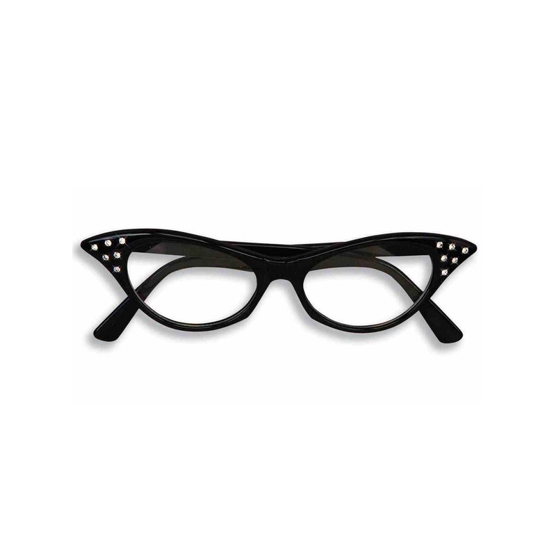1950s Rock N Roll Black Diamante Ladies Costume Glasses