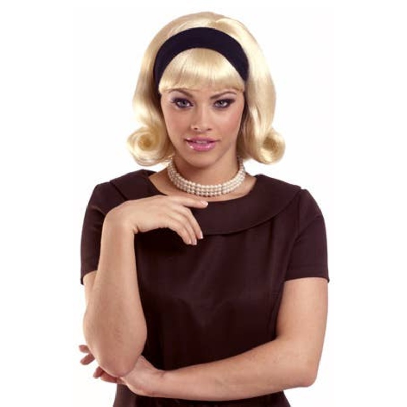 1950s Womens Blonde Bob Costume Wig With Headband