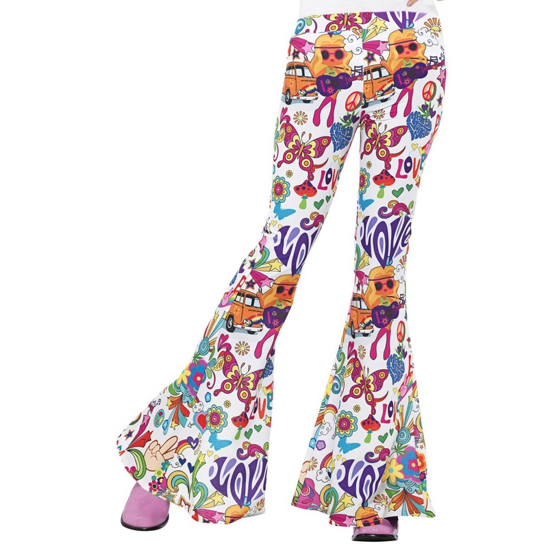 1960s Groovy Print Womens Flared Costume Pants Large