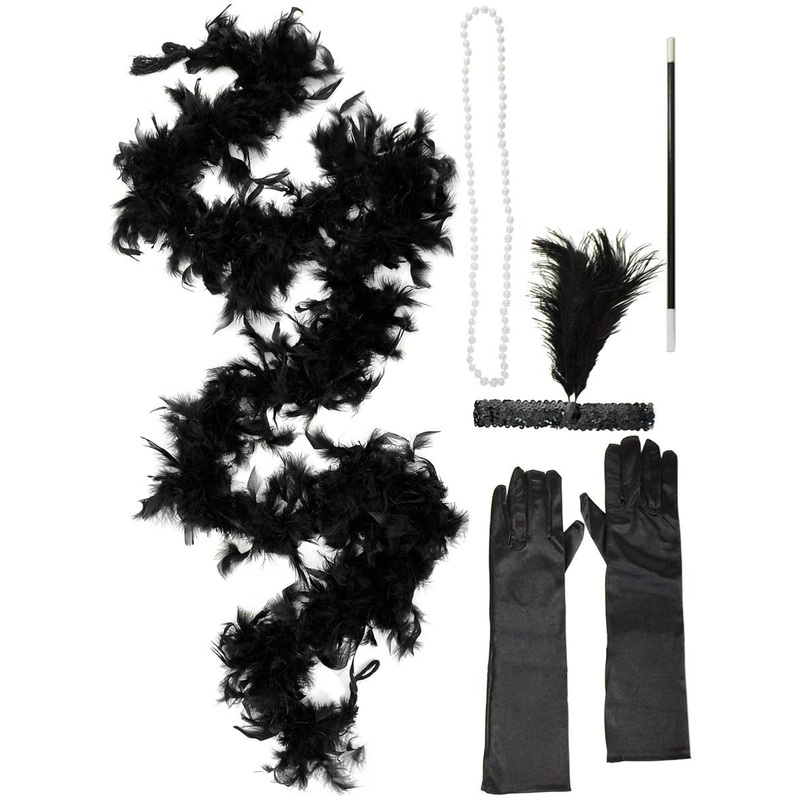 20s Gatsby Flapper Black 5 Piece Accessory Set