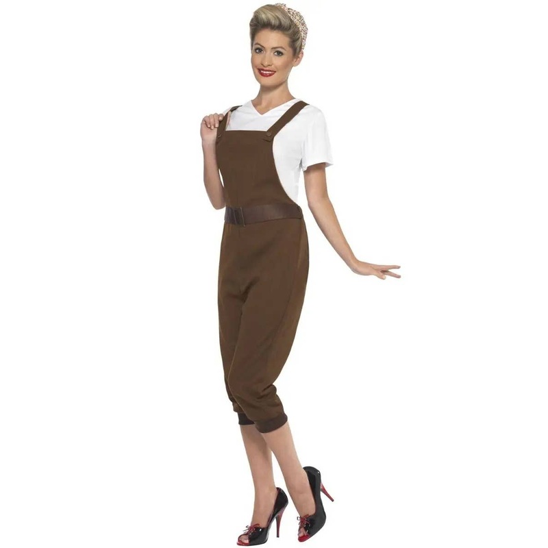 WW2 Womens Plus Size Brown Land Girl Costume XLarge