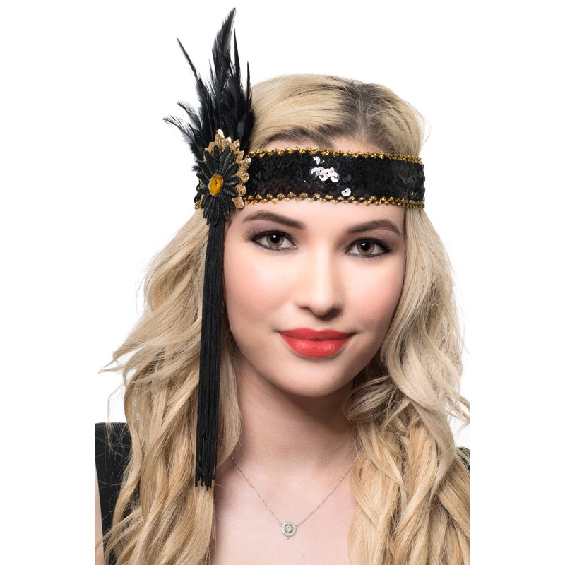1920s Black and Gold Tasselled Flapper Headband