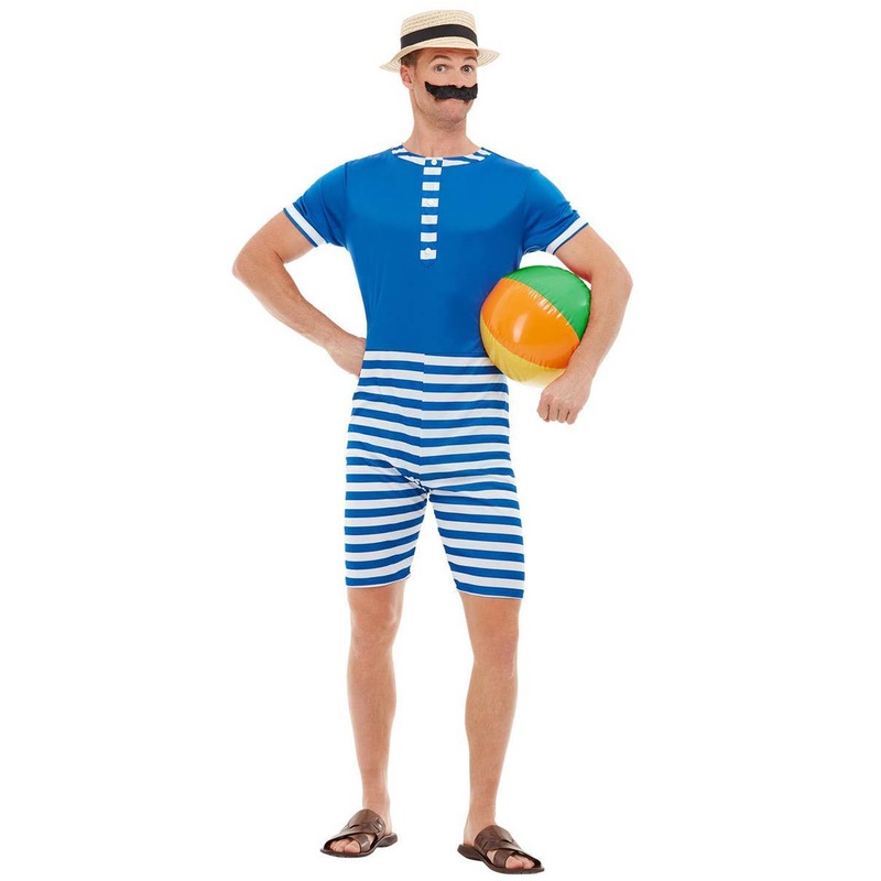 1920s Blue Bathing Suit Mens Fancy Dress Costume Large