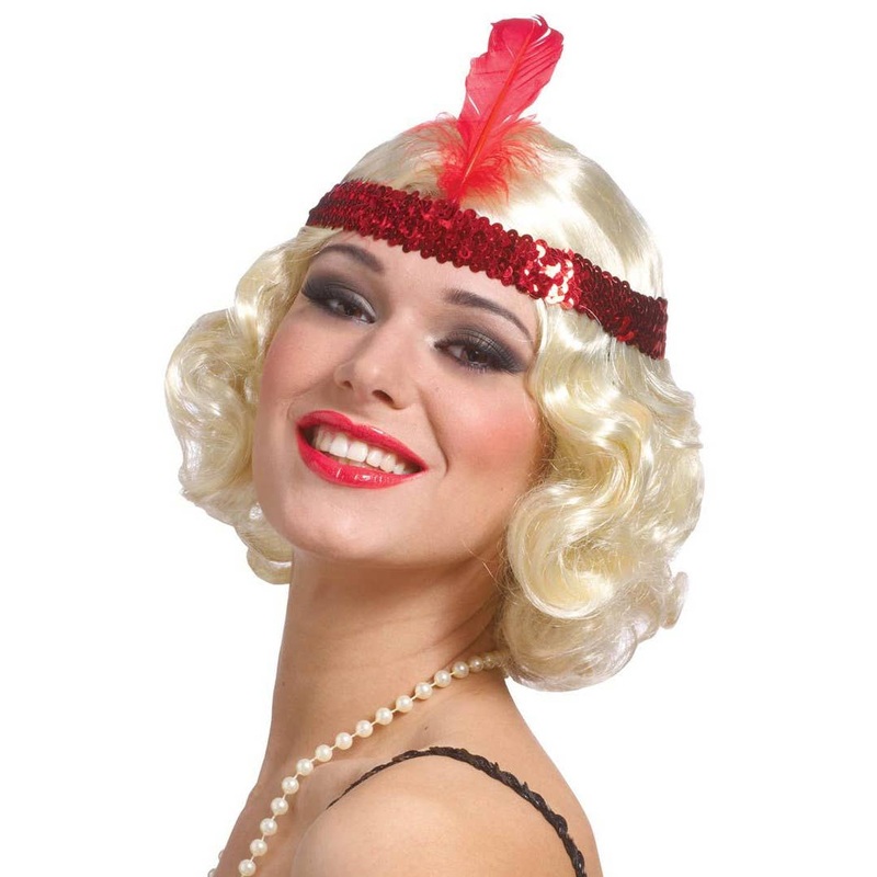 1920s Curly Blonde Flapper Costume Wig With Red Headband