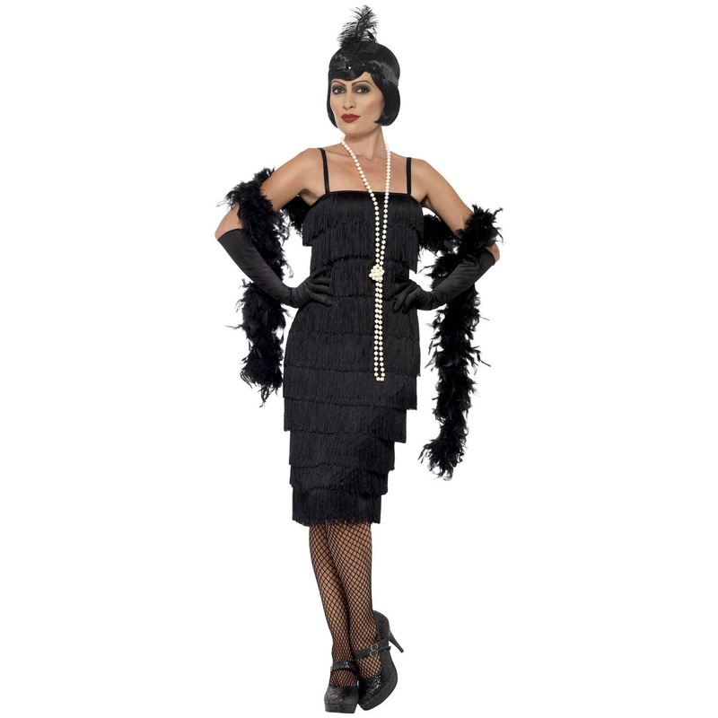 1920s Womens Charming Long Black Flapper Costume Large
