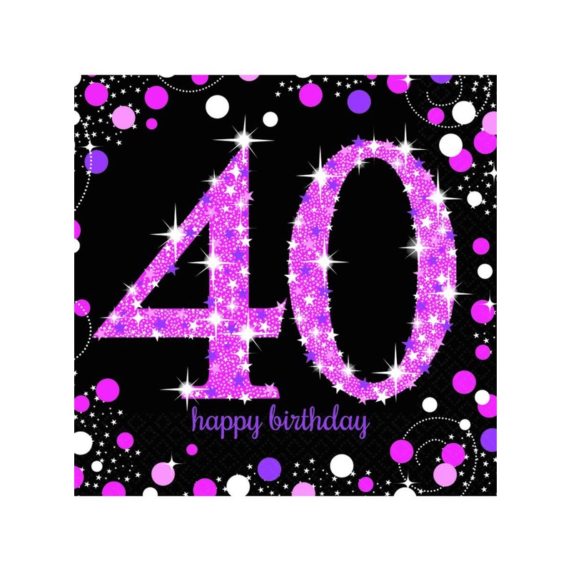 40th Birthday Pink and Black 16 Pack Lunch Napkins