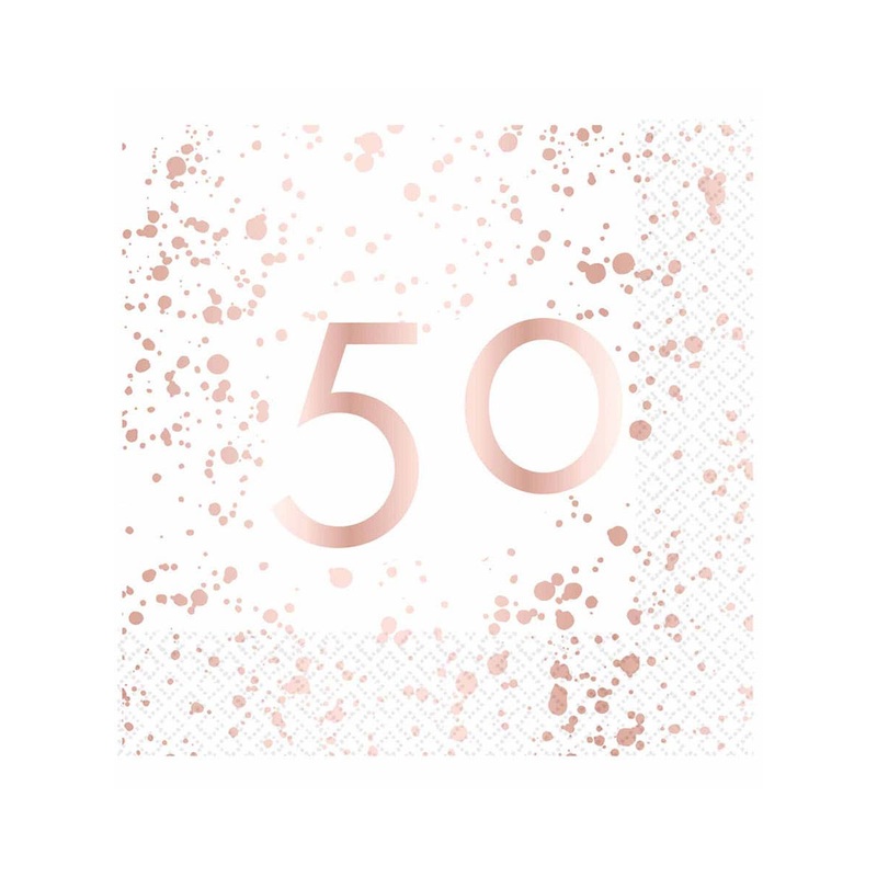 50th Birthday Rose Gold and White 16 Pack Lunch Napkins