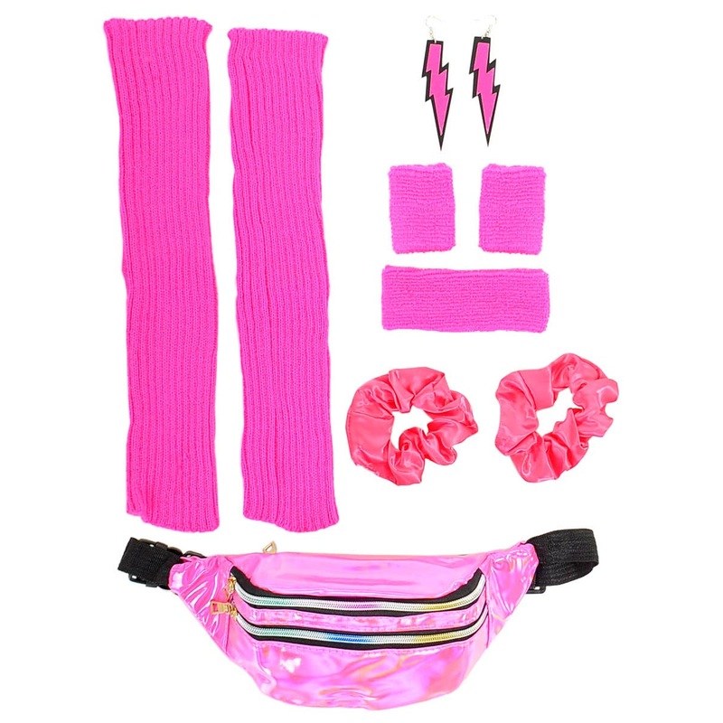 80s Workout Neon Pink 10 Piece Accessory Set