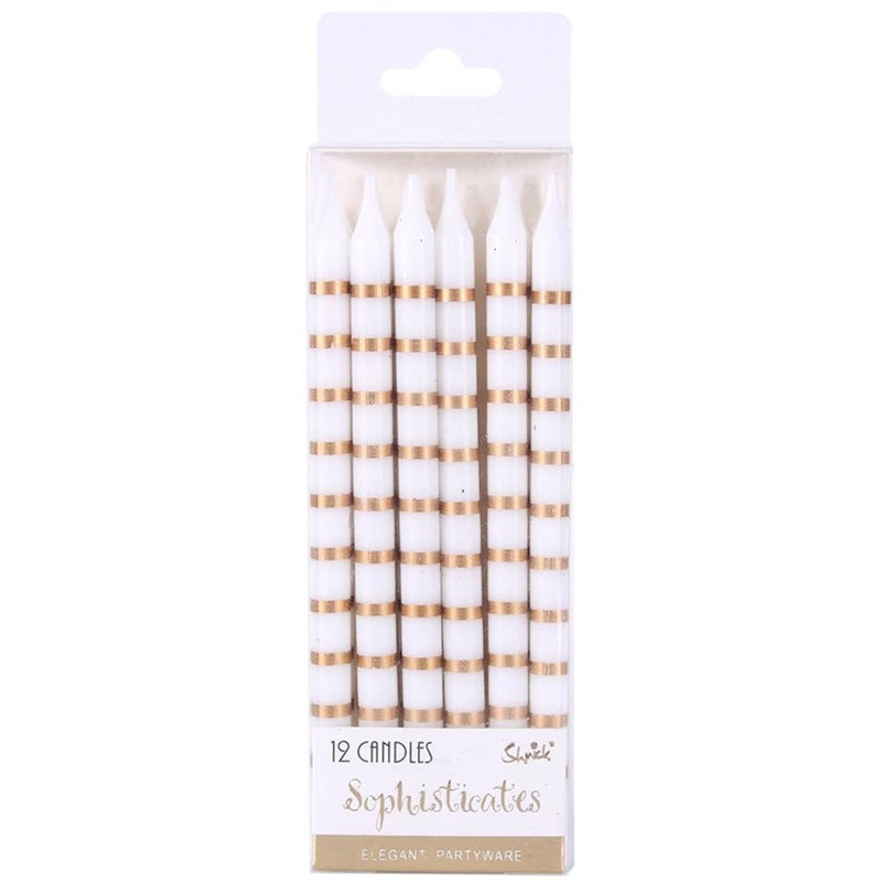 Gold and White Striped 12cm Pack of 12 Candles