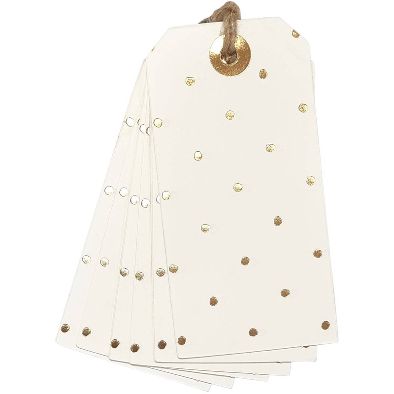 Gold Polka Dot 8x4cm 12 Pack Gift Tags