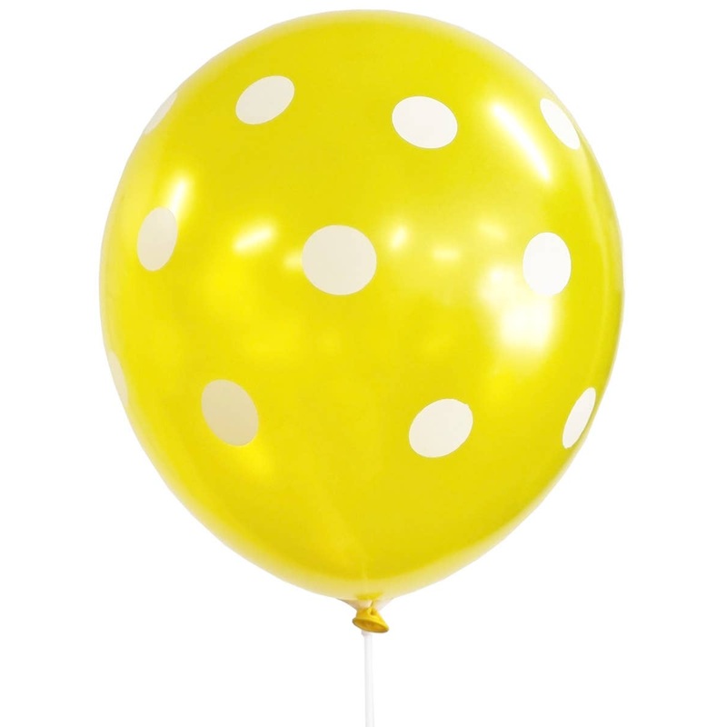 Yellow and White Polka Dot Print 10 Pack 30cm Latex Balloons