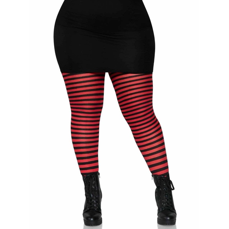 Striped Black And Red Full Length Plus Size Stockings 1X-2X