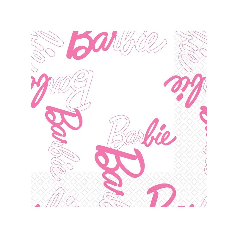 Barbie Logo Pink and White 16 Pack Paper Lunch Napkins