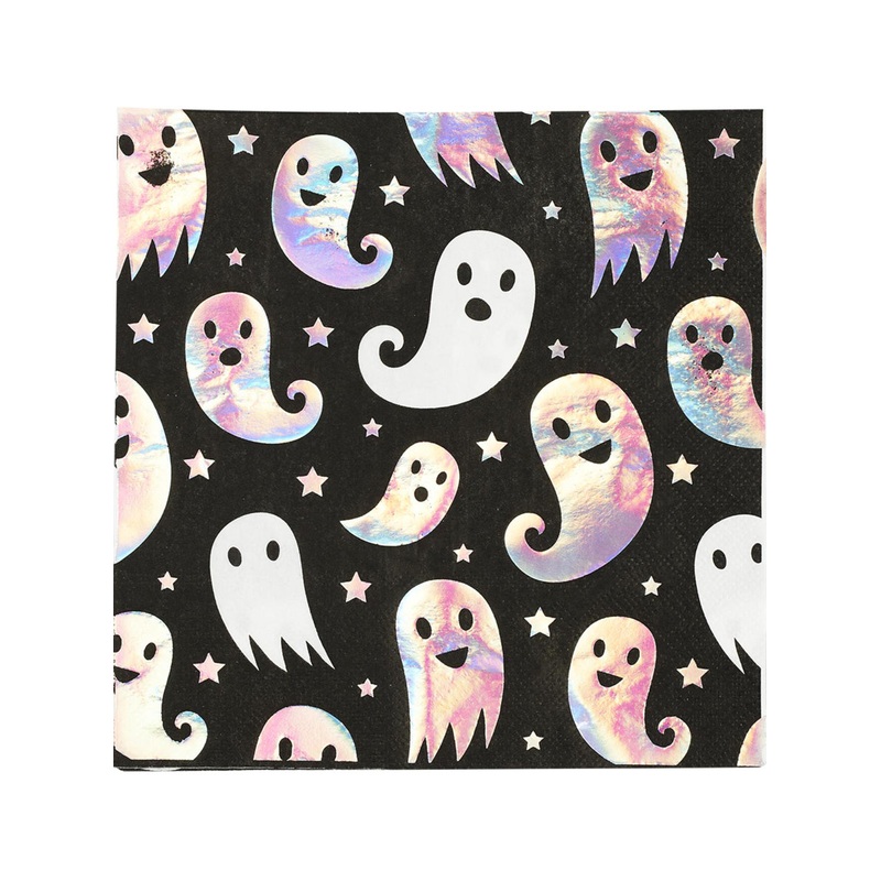 8-Pack of Square 33cm Metallic Ghost Halloween Party Napkins
