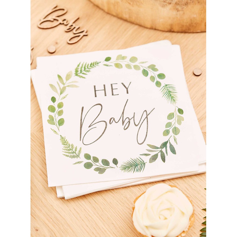 Botanical Baby 16 Pack of 18cm Square Party Napkins