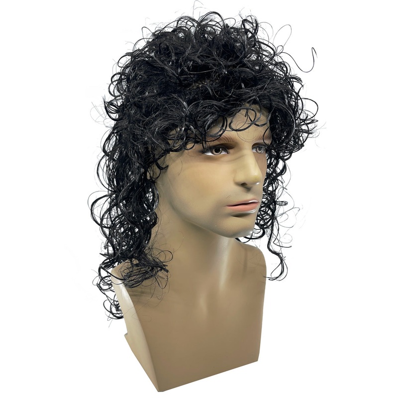 Curly Black Men Wet Look Mullet Costume Wig