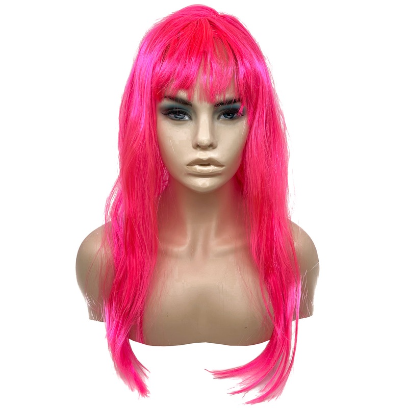 Long Fluro Pink Adults Costume Wig