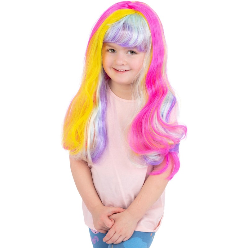 Vibrant Long Rainbow Unicorn Girls Costume Wig