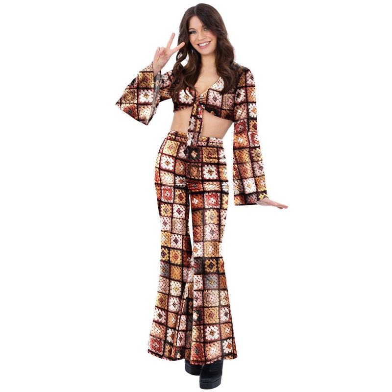 Vintage Plus Size Womens Brown Crochet Look 60s Costume Large