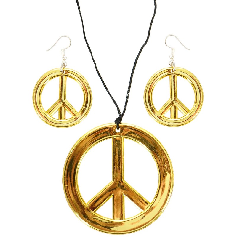 70s Peace Sign Hippie Necklace and Earrings Set
